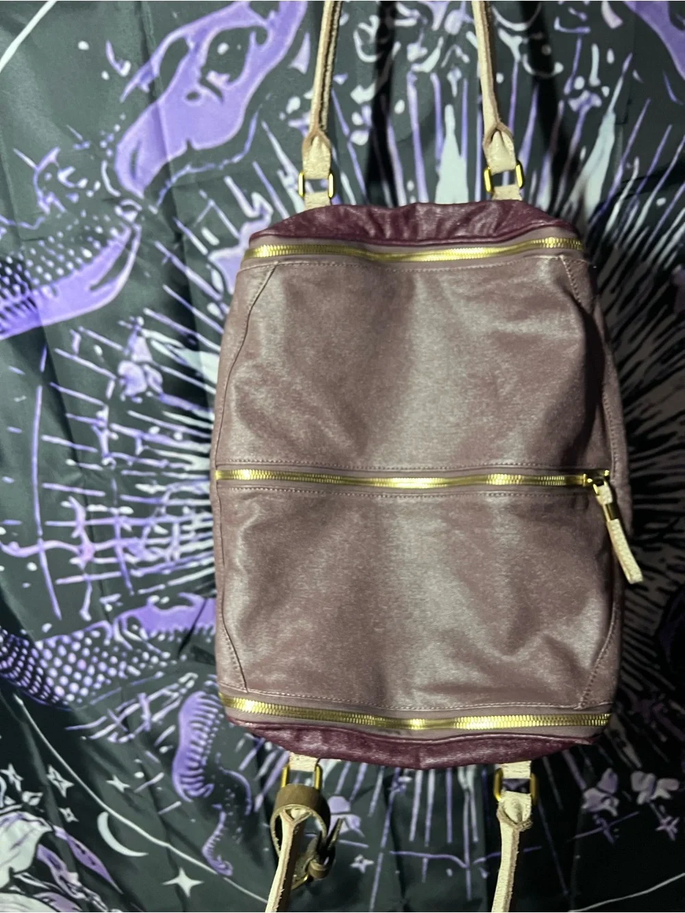 Liebeskind Purple Leather Shoulder Bag with Cream Handles